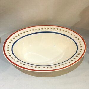 VTG Stetson USA Ceramic Oval Serving Bowl Red Blue White July 4 Patriotic
